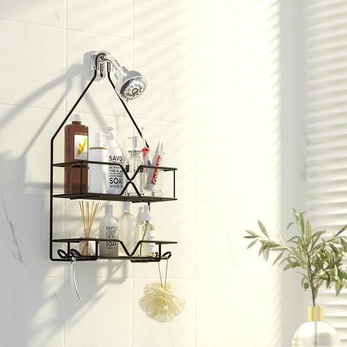 TreeLen Shower Organizer Hanging Shower Caddy over Shower Head Black Bathroom Hanger for Shampoo Razor Soap - Image 6