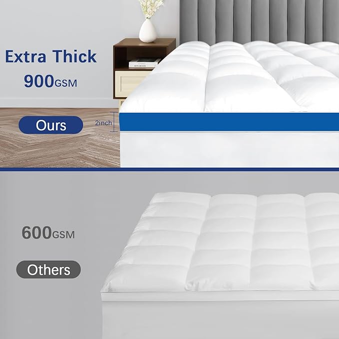 CYMULA Twin Mattress Topper Waterproof, Thick Mattress Pad Cover, Pillow Top Mattress Topper with 8-21 Inch Elasticated Deep Pockets, Plush Down Alternative Fill Mattress Protector