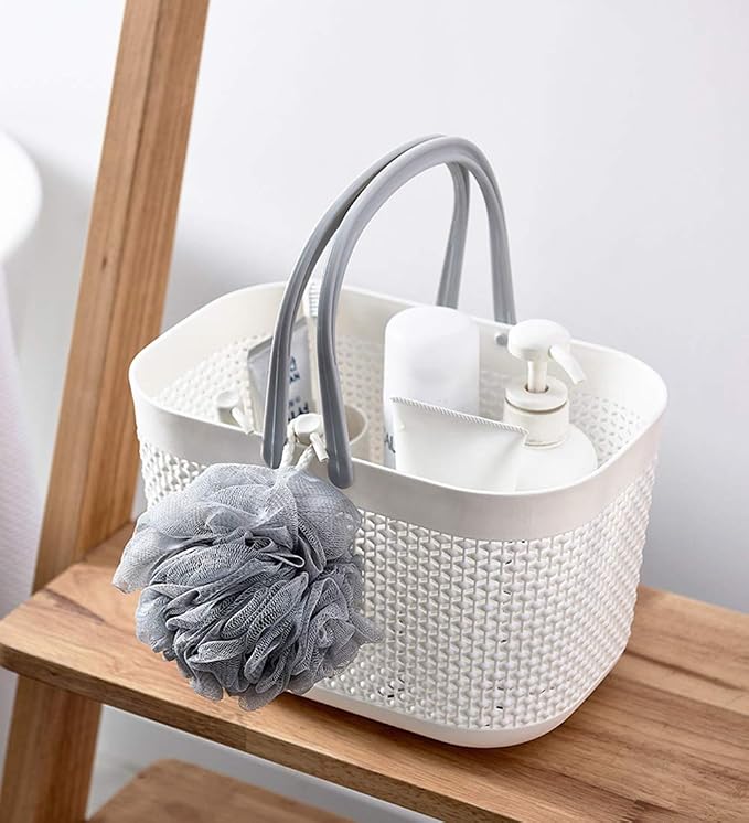 UUJOLY Plastic Storage Baskets with Handle Shower Caddy Organizer Bins for Home Bathroom Kitchen (3 Pack-White) - Image 7