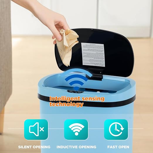 BestOffice | 13 Gallon Plastic Trash Can with Lid | Blue | Automatic Touchless Garbage Can | Odor Control | Modern Oval Design | Easy to Clean | Fits Any Kitchen, Bathroom, Office or Home - Image 2