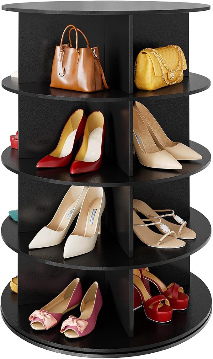 SpaceAid 4 Tier Rotating Shoe Rack Tower, Spinning Shoe Display Lazy Susan, Revolving 360 Shoe Rack Storage Round Carousel, Vertical Handbag Rotate Shoes Closet Organization (4-Tier Black) by SpaceAid