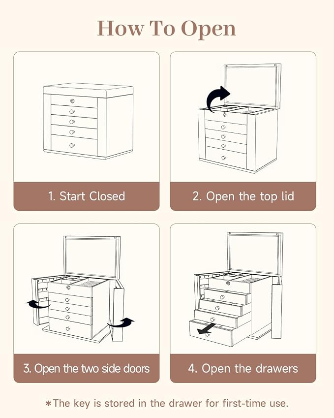 Black Walnut Wooden Jewelry Box Wood Jewelry Organizer with 2 Side Doors Mirror Lockable Classical Style for Watch Necklace Ring Earring Storage Mothers Day Gifts for Mom-5 Layer - Image 5