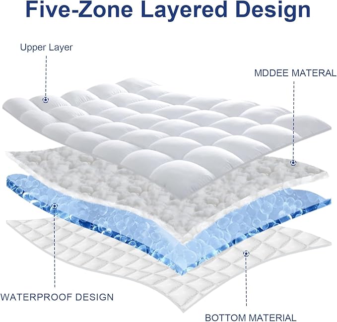 CYMULA Full XL Mattress Topper Waterproof, Cooling Mattress Pad Cover, Extra Thick Pillow Top Mattress Topper with 8-21 Inch Elasticated Deep Pockets, Plush Down Alternative Fill Mattress Protector