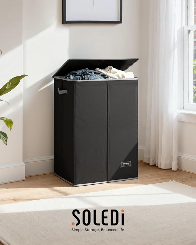SOLEDI Laundry Hamper with Lid 130L Large & Tall Collapsible Laundry Basket, Clothes Hamper with Bag Removable Easy to Carry, Dirty Hampers for Bedroom, Bathroom, Dorm, College, Black - Image 8