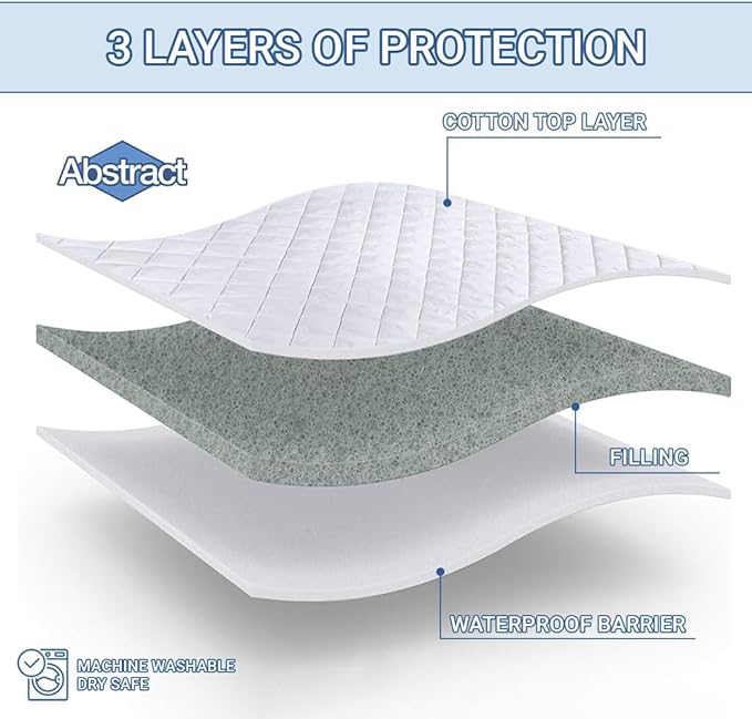 Abstract Bed Mattress Protector Waterproof - Quilted Mattress Pads Fitted - Breathable Soft Topper RV/Travel Trailer - Noiseless - Machine Washable - 48" x75" Three Quarter, White