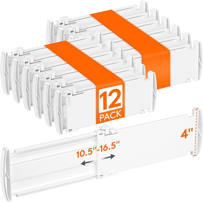 Lifewit 4" Tall 12 Pack Drawer Dividers, 27-42cm/10.5-16.5" Expandable Drawer Divider for Clothes, Adjustable Dresser Drawer Organizers, Drawers Separators for Dresser/Bathroom/Closet/Kitchen White by Lifewit