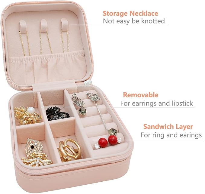 TRODANCE Mini Jewelry Travel Case, Small Portable Jewellry Organizer Box Portable Display Storage Box for Rings Earrings Necklaces, Gifts for Girl, Women, Wedding, Birthday, Mom, Mother's Day (Pink) - Image 3