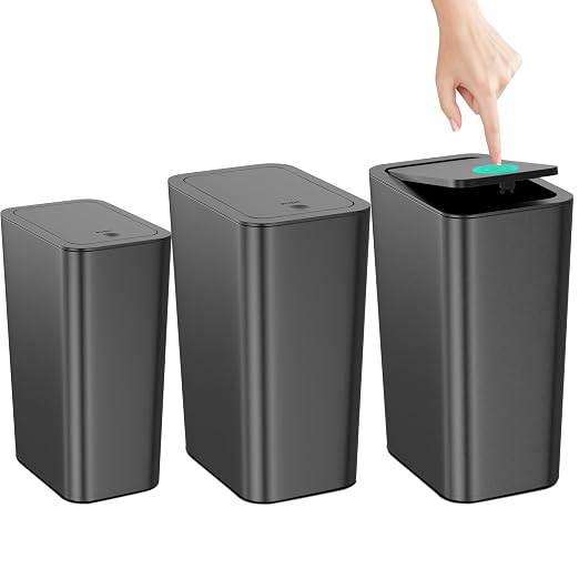N. NETDOT Bathroom Trash Can with Lid 3 Pack Set, 2 Packs 4 Gal Slim Kitchen Trash Bin and 1 Pack 2.6Gal Garbage Can, Small Trash Can/Trash Bin/Waste Basket for Bedroom (Black, Pack of 3) by NNETDOT