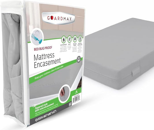 Guardmax Jersey Knitted Queen Zippered Mattress Encasement - Waterproof & Bed Bug Proof Mattress Protector - Comfortable, Soft, and Noiseless Zippered Bedding - Dust Mite Proof (60 x 80 x 12)