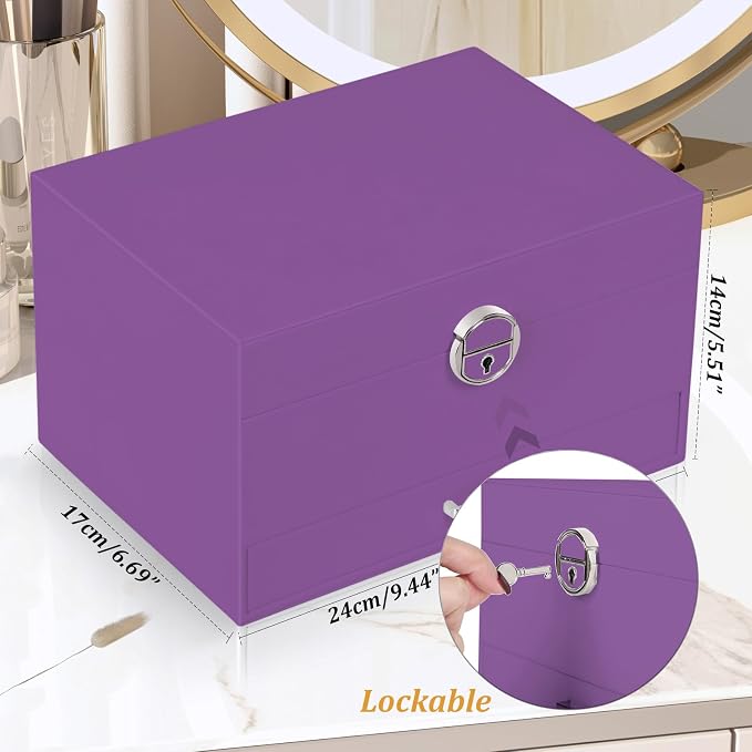 QBestry Earrings Jewelry Box for Girls, 5 Layers Jewelry Organizer with Earring Holder Organizer for Girls Earring Organizer Jewelry Boxes for Women Earrings and Necklaces Jewelry Box Organizer Purple - Image 9