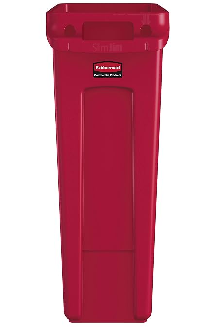 Rubbermaid Commercial Products Slim Jim Trash/Garbage Can with Venting Channels, 23-Gallon, Red, for Kitchen/Office/Workspace, Pack of 4 - Image 2