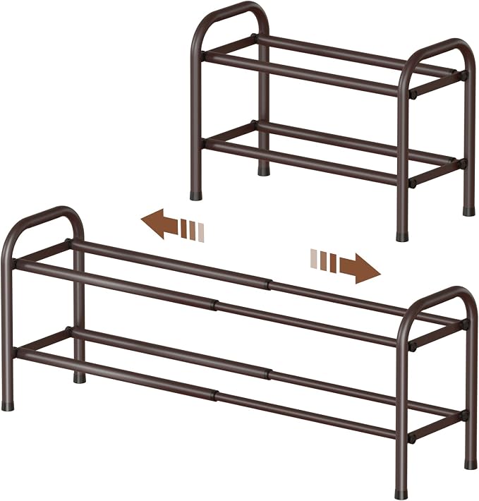 Gonfoam 2-Tier Expandable Shoe Rack,Adjustable Shoe Shelf Storage Organizer Heavy Duty Metal Free Standing Shoe Rack for Entryway Closet Doorway (Bronze) by Gonfoam