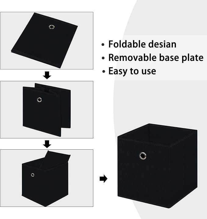 Black Foldable Storage Cubes Bins ,11 Inch Cloth Storage Cube Fabric Storage Box Cubes Organizer Baskets with Handles for Home Organizer Set of 3 (Black) - Image 6