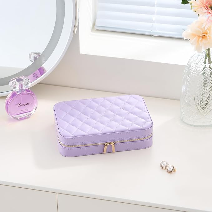 Lolalet Travel Jewelry Case for Women Girls, Travel Jewelry Organizer Box with Mirror & Clear Storage Bag, Small Portable Earring Necklace Bracelet Ring Case, Birthday Valentine Gifts -Medium, Purple - Image 7