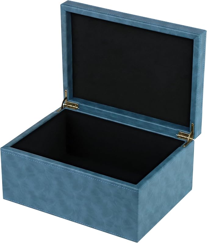 HofferRuffer Faux Leather Decorative Box, Large Wooden Structure Keepsake Box Accessory Organizer Jewelry Organizer with Hinged Lid, Storage Container for Home or Office (Blue) by HofferRuffer