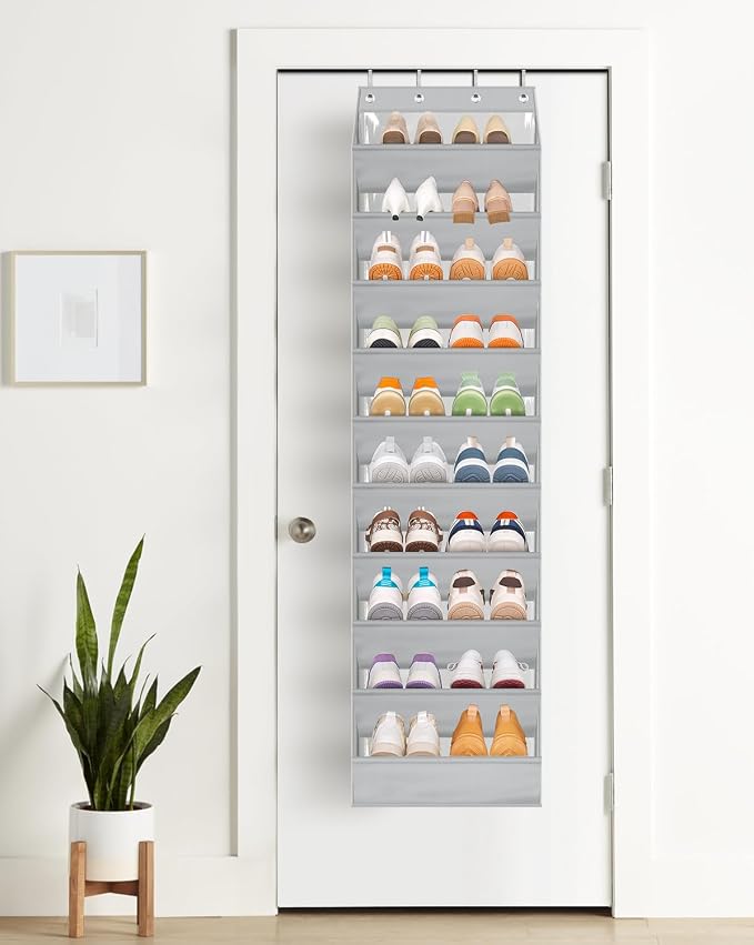 AOODA 10 Tier Clear Over the Door Shoe Organizer Storage, Deep Pockets Large Hanging Shoe Rack for Closet Door, Fit 20 Pairs Shoe Holder Hanger for Boots (Grey) - Image 5