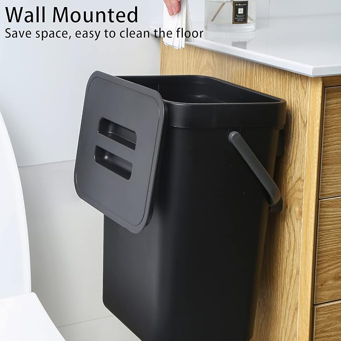 stonespace Under Sink Trash Can，Kitchen Compost Bin, Diaper Pail, 3.2 Gallon/12L Hanging Garbage Can for Baby Crib/Bathroom/Cupboard, Plastic Food Waste Bin,1 Pack Black - Image 3