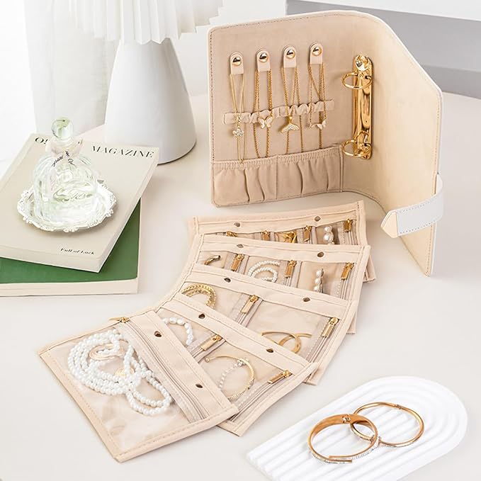 Travel Jewelry Organizer - Waterproof Leather Portable Jewelry Case for Women with Transparent PVC & Suede Lining, Compact Jewelry Storage for Earrings Necklaces Rings - Image 5