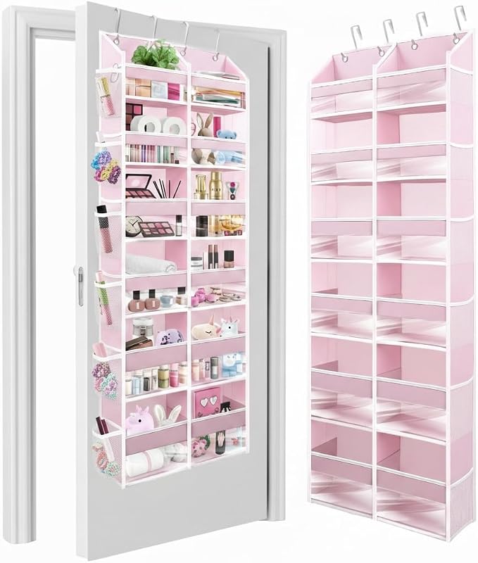 HOMELUX THEORY UPGRADED 6 Tiers Over The Door Organizer Hanging - 100D EXTRA THICK & 50lbs HUGE CAPACITY, 12 Side Mesh Pockets Over The Door Shoe Organizer, Hanging Closet Organizer (Baby Pink, XL) by HomeluxTheory