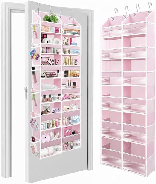 HOMELUX THEORY UPGRADED 6 Tiers Over The Door Organizer Hanging - 100D EXTRA THICK & 50lbs HUGE CAPACITY, 12 Side Mesh Pockets Over The Door Shoe Organizer, Hanging Closet Organizer (Baby Pink, XL) by HomeluxTheory
