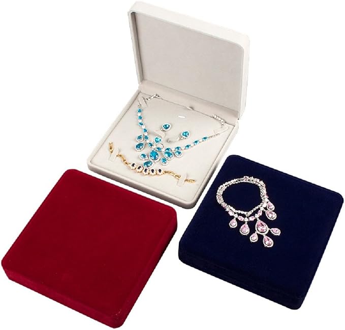 Jewelry Set Velvet Box Necklace Earring Ring Necklace Bracelet Gift Display Case Wedding Jewelry Storage Holder (Beige) - Image 4