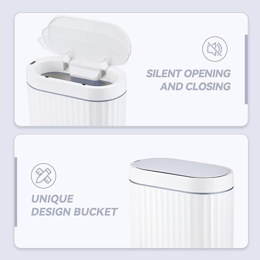 ELPHECO Bathroom Trash can Motion Sensor, AutomaticGarbage can, Slim Plastic Smart Trash Bin with Lid, Commercial Intelligent Wastebaskets for Bedroom, Bathroom, Office, White Grey - Image 3