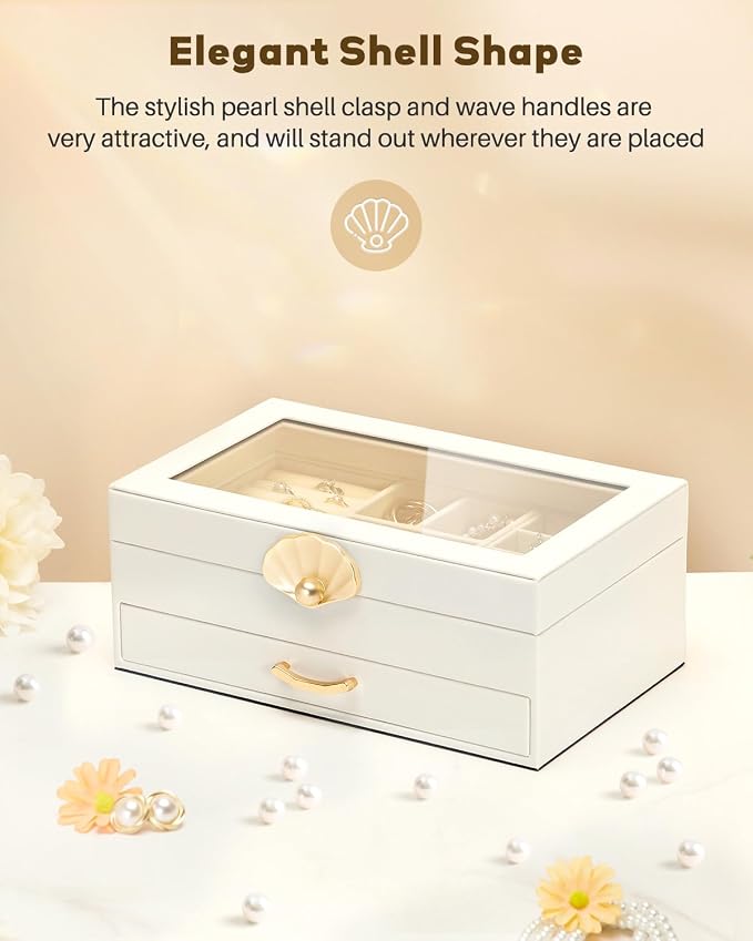 Enthralite Jewelry Box with 1 Drawer: Display Organizer for Earrings Necklaces - Gift for Girls Women (White) - Image 2