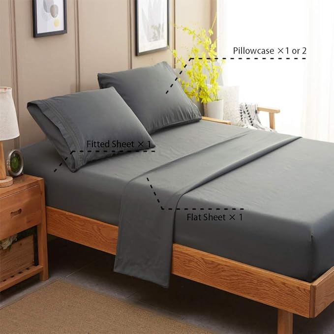 SONORO KATE Bed Sheet Set Super Soft Microfiber 1800 Thread Count Luxury Egyptian Sheets 18-Inch Deep Pocket Wrinkle and Hypoallergenic-3 Piece(Twin XL Dark Grey)