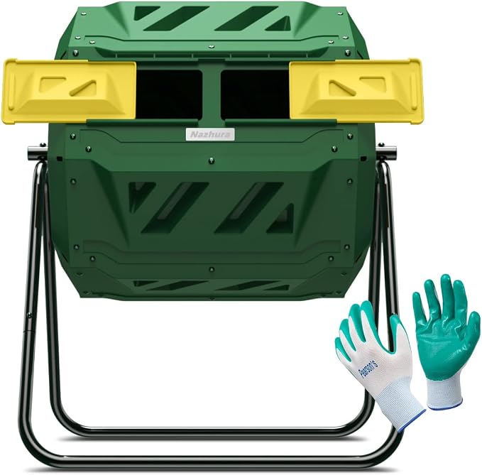 Compost Tumbler Bin Composter Dual Chamber 43 Gallon (Bundled with Pearson's Gardening Gloves) by NazhuraGoodCompanionAtHome