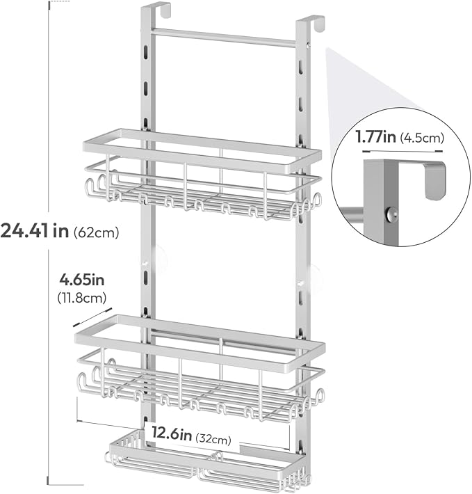SWTYMIKI Over The Door Shower Caddy - 3 Tier Rustproof Hanging Shower Organizer with Adjustable Shelves, 28 Hooks & Soap Holder, Hanging Shower Rack Storage for Bathroom Accessories, Silver - Image 7