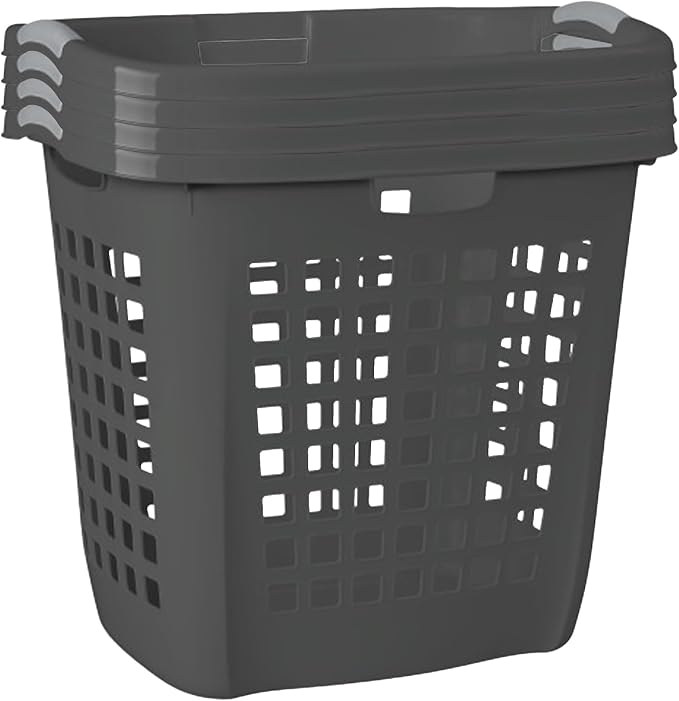 Sterilite 4-Pack 2.1 Bushel Ultra Easy Carry Hamper, Laundry Basket Organizer, Flat Gray - Large Plastic Clothes Bin for Home, Dorm, Bathroom, and Bedroom Organization by Sterilite