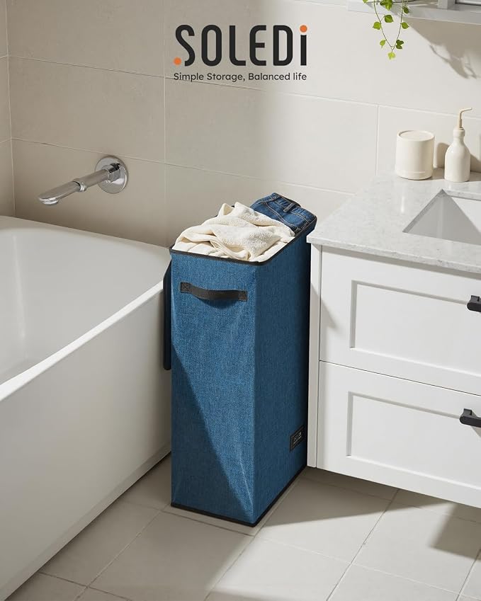 SOLEDI Slim Laundry Hamper with Lid, Narrow Laundry Basket with Removable Bags, Dirty Clothes Hamper with handle, Small Hamper perfect for Laundry room, Bathroom, Bedroom, Small spaces. 70L Blue - Image 8