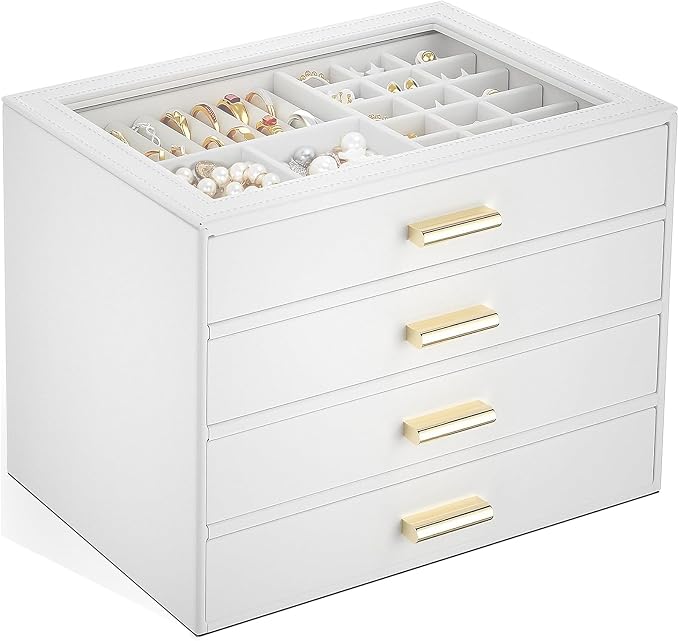 AKOZLIN Jewelry Box with Clear Lid Functional Leather Jewelry Storage Organizer Case 4 Drawers for Women Girls Necklace Ring Bracelet Earring by AKOZLIN