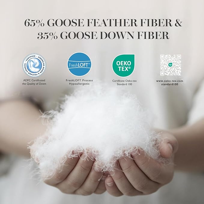 Martha Stewart White Goose Feather Down Fiber Comforter Queen Size- Lightweight Duvet Insert, Noiseless Fabric with 44oz Filled Luxury Cloud Fluffy Bed Comforter with 8Corner Loops, White 90x90inch