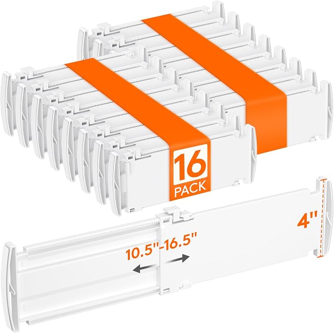 Lifewit 4" Tall 16 Pack Drawer Dividers, 27-42cm/10.5-16.5" Expandable Drawer Divider for Clothes, Adjustable Dresser Drawer Organizers, Drawers Separators for Dresser/Bathroom/Closet/Kitchen White by Lifewit