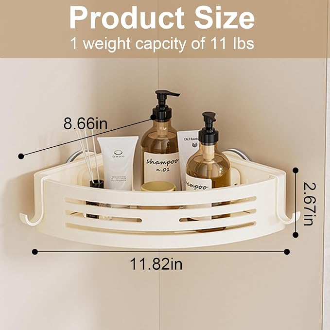ONXE Corner Shower Caddy Suction Cup,Shower Shelves with Hooks,No Drilling Powerful Suction Bathroom Organizers and Storage,Removable Waterproof Rustproof Metal Shower Bathroom Decor (2 Pack-White) - Image 2
