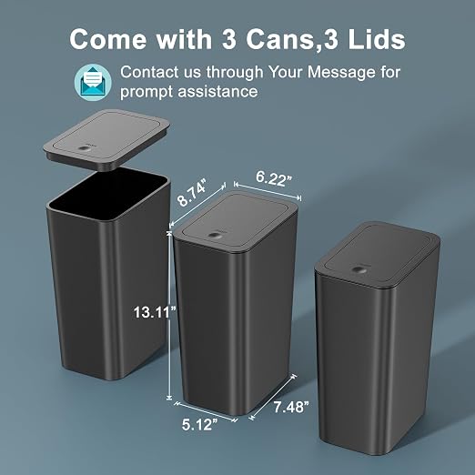 N. NETDOT 3 Pack 10 Liter Small Trash Can with lid, 2.6 Gallon,Garbage Can Slim Trash Bin Waste Basket for Bathroom,Kitchen,Bedroom,Living Room,Office,Laundry - Black - Image 7