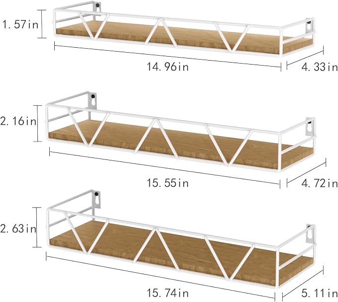 Amaoot Floating Shelves Set of 3, Home Wood Wall Shelf, Farmhouse Shelf for Bedroom, Wall Mounted Floating Shelf for Living Room, Bedroom, Bathroom, Kitchen, Office (White) - Image 3