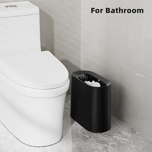 SUBEKYU 2.3 Gal Trash Can for Bathroom,Small Office Garbage Can for Kitchen,Slim Rectangular Waste Bin,Plastic,Black - Image 4