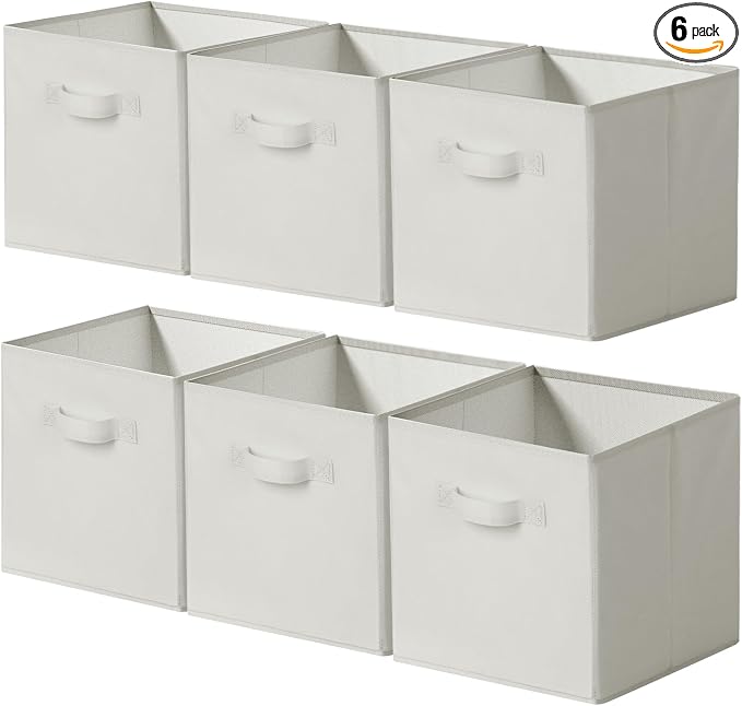 Cupic Cupid 11 Inch Storage Cube, Fabric Cube Storage Bin with Handles, Storage Cube Organizer for Clothes and Toys, Collapsible Cube Bins for Closet, Shelves, Nursery, 6-Pack, Light Gray by CupicCupid