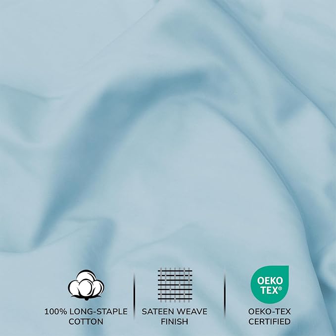 Feather & Stitch 500 TC Full Size 4pc Damask Bed Sheet Set, 100% Soft Cotton Breathable Bedsheets, 18" Deep Pockets Sateen Weave Solid Bedding Mattress Resort Hotel Luxury Decor - (Feather Blue)
