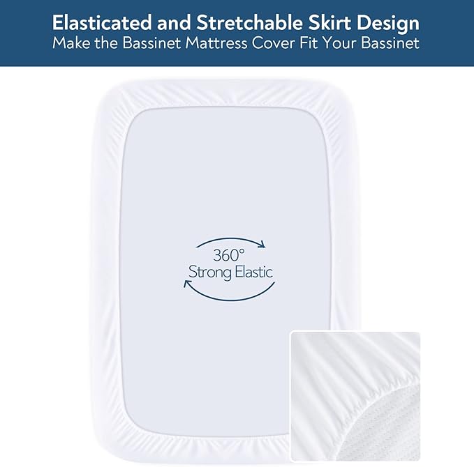 Bassinet Mattress Pad Cover Fit for AirClub, AMKE 3 in 1(21" x 35"), MiClassic, Milliard, Besrey, Evolur Stellar & GoFirst Bedside Crib, Waterproof Bassinet Mattress Protector, Cotton Terry Surface