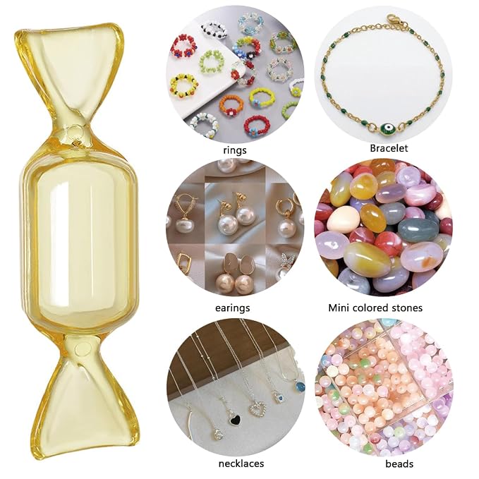 FZBNSRKO 50 Pcs Clear Candy Shaped Jewelry Box,Mini Jewelry Organizer Boxes Lovely Plastic Candy Container DIY Jewelry Accessories for Wedding Party Travel Valentine's Day(yellow) - Image 2