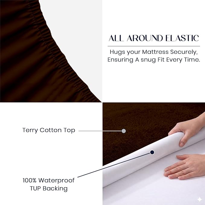 SGI bedding Waterproof 39X80 Twin XL Mattress Protector – 15" Deep Pocket, Soft Noiseless & Breathable Fitted Style Bed Cover, Skin- Friendly Protection Against Moisture, Spills & Stains – Chocolate