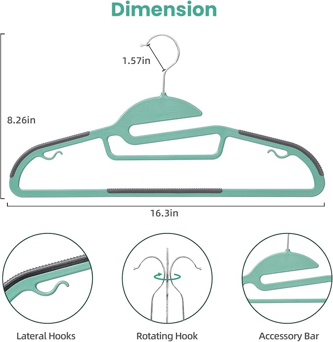 Heavy Duty Plastic Hangers 50 Pack with Non-Slip Design,0.2 Inches Thick,360°Swivel Hook Space Saving Organizer for Bedroom Closet,Shirts,Pants,Strong Enough for Coat(Dusty Blue- S Shaped) - Image 2