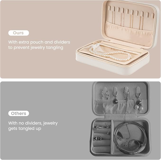 Lolalet Travel Jewelry Case for Women Girls, Travel Jewelry Organizer Box with Mirror & Clear Storage Bag, Small Portable Earring Necklace Bracelet Ring Case, Birthday Valentine Gifts -Medium, White - Image 3