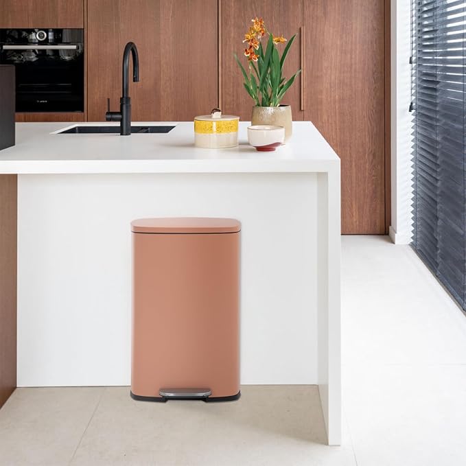FDW | 13 Gallon Trash Can with Lid | Pink | Fingerprint-Proof | Made of Brushed Stainless Steel | Soft-Close Step Pedal | Hands-Free Use | Easy to Clean | for Kitchen, Office, Bathroom - Image 5