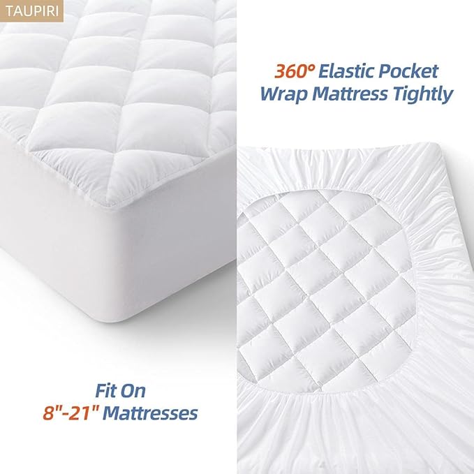 Taupiri Full Quilted Mattress Pad Cover with Deep Pocket (8"-21"), Cooling Soft Pillowtop Mattress Cover, White