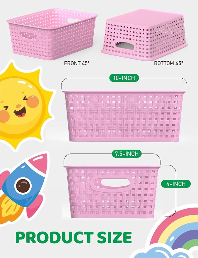 WYT 6-Pack Plastic Small Shelf Storage Weave Baskets Organizing for Cabinets and Pantries, Lavender Purple - Image 2