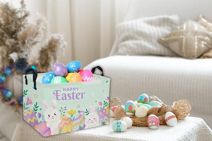 Rectangular Easter Basket Kids Basket Rectangular Cute Storage Bin Organizer Box Room Decor for Home Decor.(Blue eggs) - Image 3
